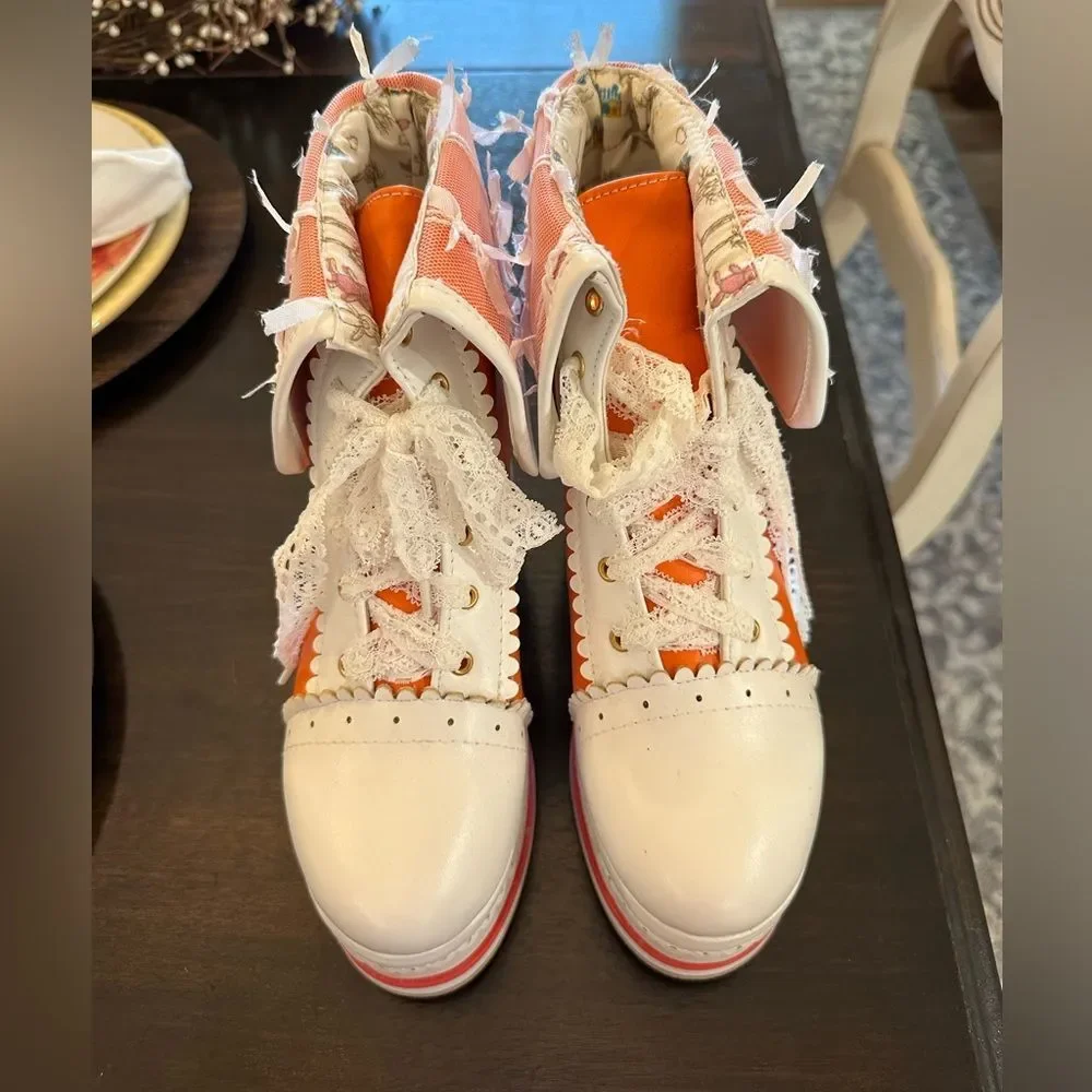 COPY - SaraIris NWOT Women's size 7 (38) Orange Lace-up Platform Boots Cosplay